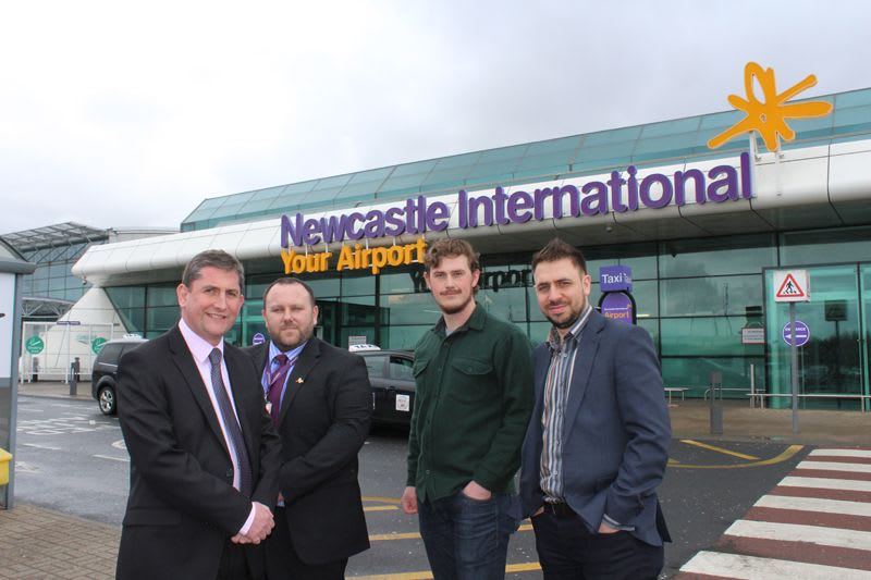 (l-r) Keith Faley - Head of Safety & HR Newcastle Airport, Andy Alexander - Passenger Service Operations Manager, Alexander Iles - founder of Iles Tours, Nathan Bruce - Autism Alliance Trainer at North East Autism Society